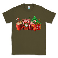 Army Green Christmas coffee cups with gift and Christmas tree Classic Tee - AdoDesignShop
