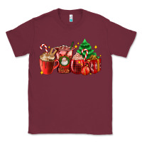 Burgundy Christmas coffee cups with gift and Christmas tree Classic Tee - AdoDesignShop