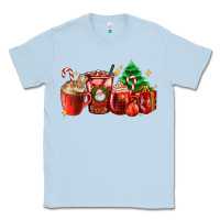 Dusty Blue Christmas coffee cups with gift and Christmas tree Classic Tee - AdoDesignShop