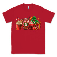 Red Christmas coffee cups with gift and Christmas tree Classic Tee - AdoDesignShop