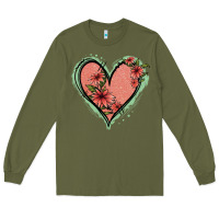 Army Green Pink Glitter Floral Heart Long Sleeve Tee - Jasminsmagicworld