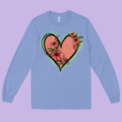 Pink Glitter Floral Heart Long Sleeve Tee Designed By Jasminsmagicworld