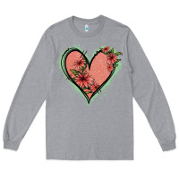 Heather Grey Pink Glitter Floral Heart Long Sleeve Tee - Jasminsmagicworld
