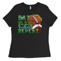 Black eat sleep football repeat Ladies Tee - texasbilliewilder