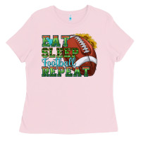 Bubblegum Pink eat sleep football repeat Ladies Tee - texasbilliewilder
