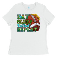 White eat sleep football repeat Ladies Tee - texasbilliewilder