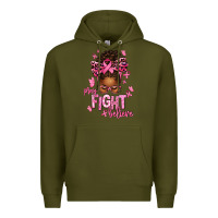 Army Green pray fight believe breast cancer afro messy Premium Hoodie - texasbilliewilder