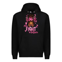 Black pray fight believe breast cancer afro messy Premium Hoodie - texasbilliewilder