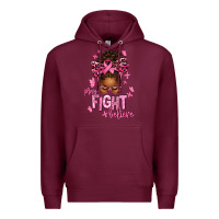 Burgundy pray fight believe breast cancer afro messy Premium Hoodie - texasbilliewilder