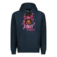 Navy pray fight believe breast cancer afro messy Premium Hoodie - texasbilliewilder