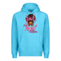 Ocean Blue pray fight believe breast cancer afro messy Premium Hoodie - texasbilliewilder