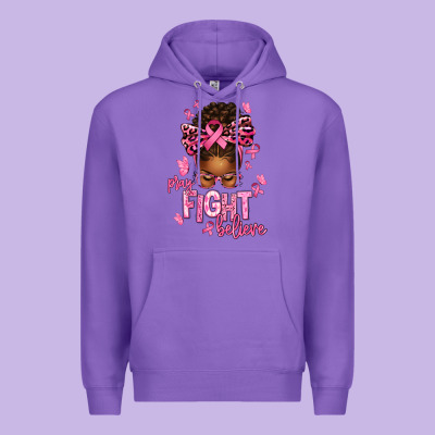 Pray Fight Believe Breast Cancer Afro Messy Premium Hoodie Designed By Texasbilliewilder