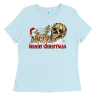 Baby Blue Merry christmas skeleton Ladies Tee - RanaPortraitStore