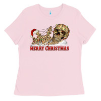 Bubblegum Pink Merry christmas skeleton Ladies Tee - RanaPortraitStore