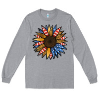 Heather Grey Patriotic Sunflower Long Sleeve Tee - Jasminsmagicworld
