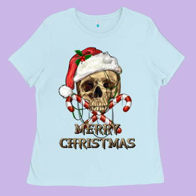 Ladies Tee merry christmas skull