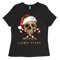 Black merry christmas skull Ladies Tee - RanaPortraitStore