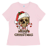 Bubblegum Pink merry christmas skull Ladies Tee - RanaPortraitStore