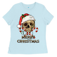 Baby Blue merry christmas skull Ladies Tee - RanaPortraitStore
