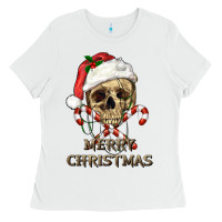 White merry christmas skull Ladies Tee - RanaPortraitStore