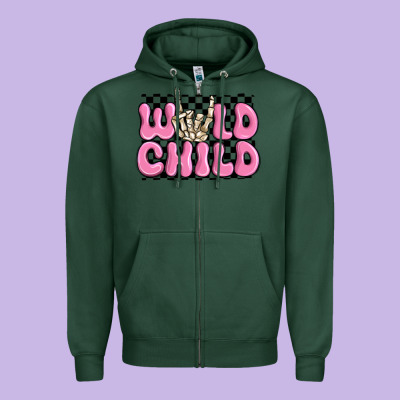 Wild Child Pink Skeleton Zipper Hoodie Designed By Maliassmallbusiness
