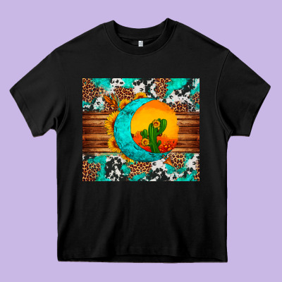Sunflower Desert Cactus Turquoise Crescent Heavy Core Tee Designed By Artiststas