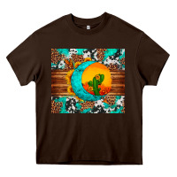 Chocolate Brown sunflower desert cactus turquoise crescent Heavy Core Tee - Artiststas