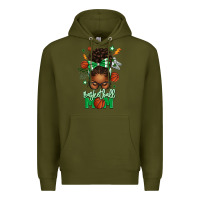 Army Green Basketball Mom Afro Messy Bun Premium Hoodie - texasbilliewilder