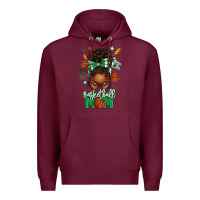 Burgundy Basketball Mom Afro Messy Bun Premium Hoodie - texasbilliewilder