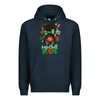 Navy Basketball Mom Afro Messy Bun Premium Hoodie - texasbilliewilder