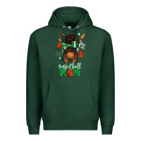 Sports Green Basketball Mom Afro Messy Bun Premium Hoodie - texasbilliewilder