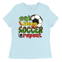 Baby Blue eat sleep soccer repeat Ladies Tee - texasbilliewilder