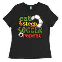 Black eat sleep soccer repeat Ladies Tee - texasbilliewilder