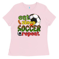 Bubblegum Pink eat sleep soccer repeat Ladies Tee - texasbilliewilder