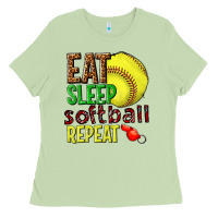 Matcha eat sleep softball repeat Ladies Tee - texasbilliewilder