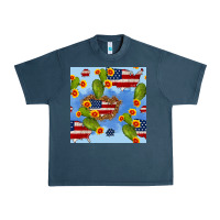 Midnight Navy usa map cactus and sunflower seamless pattern Urban Heavy Tee - BundleAndBundleShop