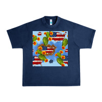 Navy usa map cactus and sunflower seamless pattern Urban Heavy Tee - BundleAndBundleShop