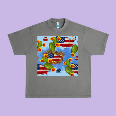 Usa Map Cactus And Sunflower Seamless Pattern Urban Heavy Tee Designed By Bundleandbundleshop