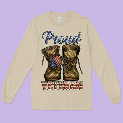 Proud Veteran Camo Shoes Long Sleeve Tee Designed By Jasminsmagicworld