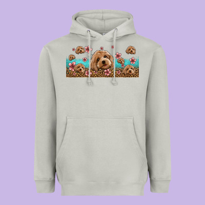 Floral Cockapoo Heavyweight Hoodie Designed By Jasminsmagicworld