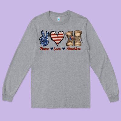 Peace Love America Long Sleeve Tee Designed By Jasminsmagicworld