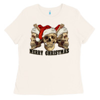 Bone Merry Christmas Skulls Ladies Tee - RanaPortraitStore