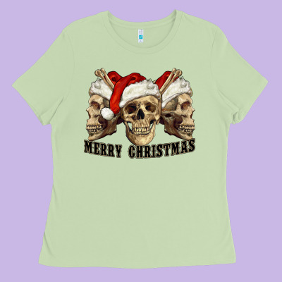 Ladies Tee Merry Christmas Skulls