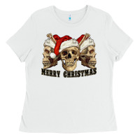 White Merry Christmas Skulls Ladies Tee - RanaPortraitStore