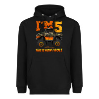 Black i'm five this is how i roll monster truck birthday Heavyweight Hoodie - Jasminsmagicworld