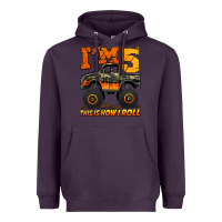 Plum i'm five this is how i roll monster truck birthday Heavyweight Hoodie - Jasminsmagicworld