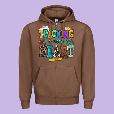 Teaching Is A Work Of Heart Zipper Hoodie Designed By Nancycooperartshop