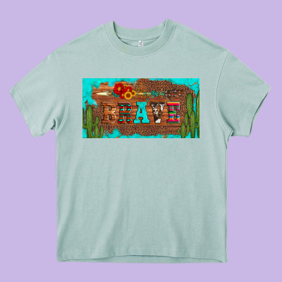 Brave Turquoise Leopard Cactus And Floral Arrow Licanse Plate Heavy Core Tee Designed By Artiststas