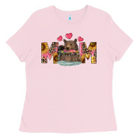 Bubblegum Pink Mom Bear With Sunflowers Ladies Tee - RanaPortraitStore