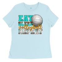 Baby Blue eat sleep volleyball repeat Ladies Tee - texasbilliewilder